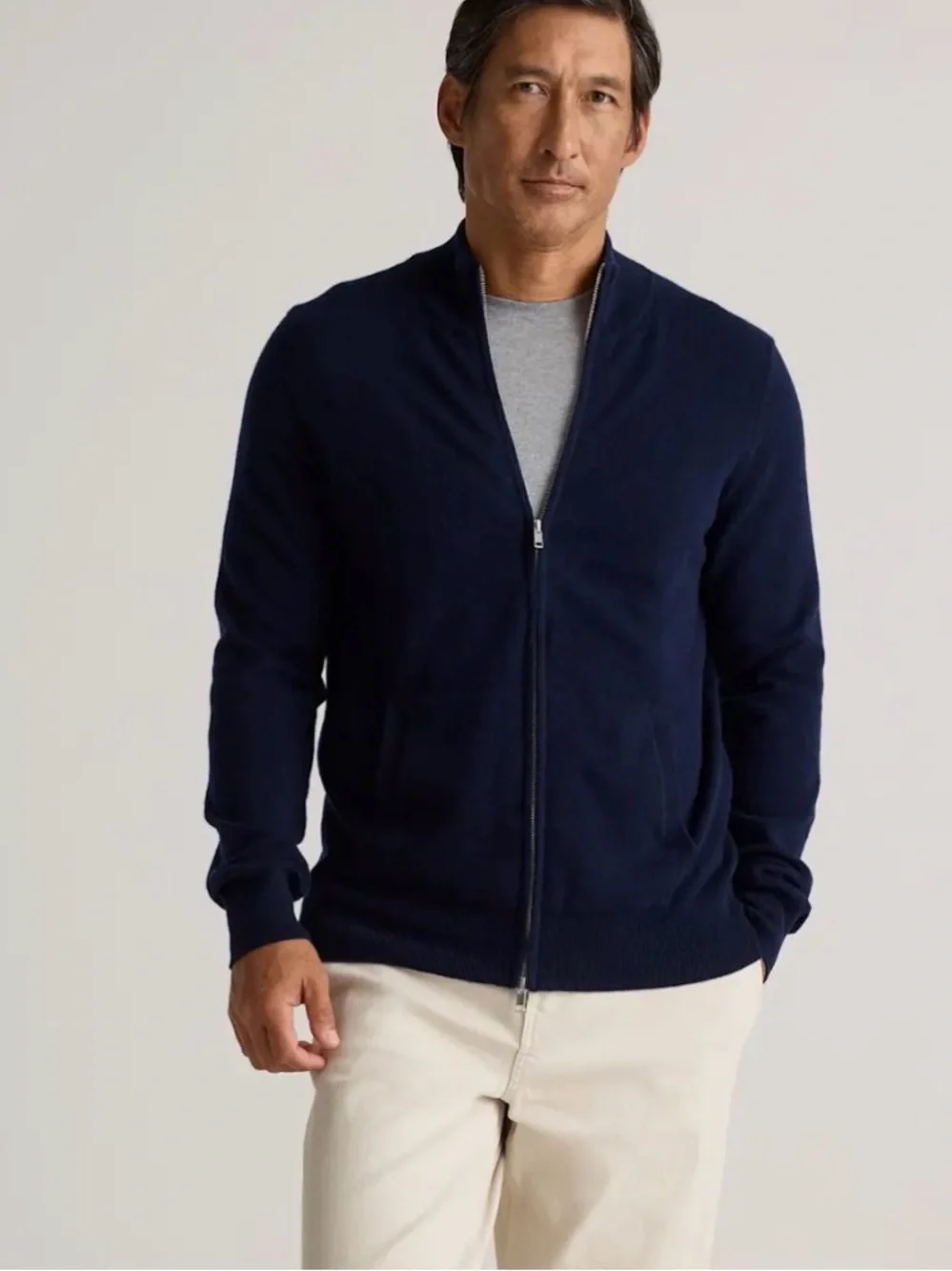 Quince Mongolian Cashmere Full Zip Sweater True Navy